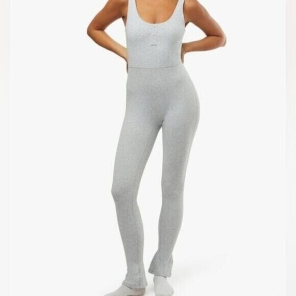 REVOLVE WeWoreWhat Heather Gray Henley Flare One Piece Jumpsuit - Picture 1 of 12